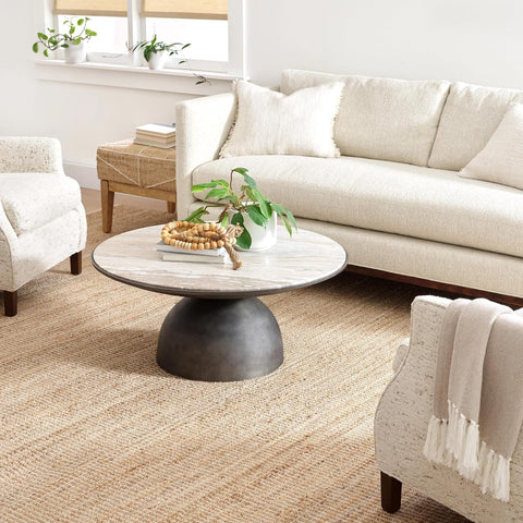 Close-up of S & L Homes Jute Pulse Rug handwoven texture detail.