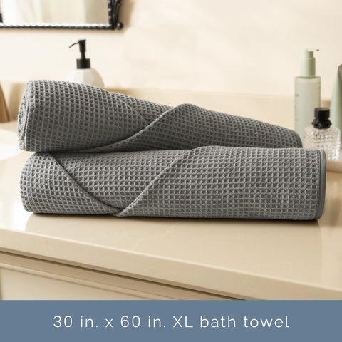 Aura machine-washable waffle towels; simple care and lasting texture