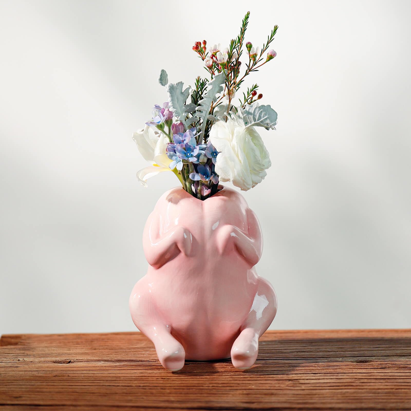 SAANG & JAT quirky pink ceramic raw chicken vase, a playful conversation starter