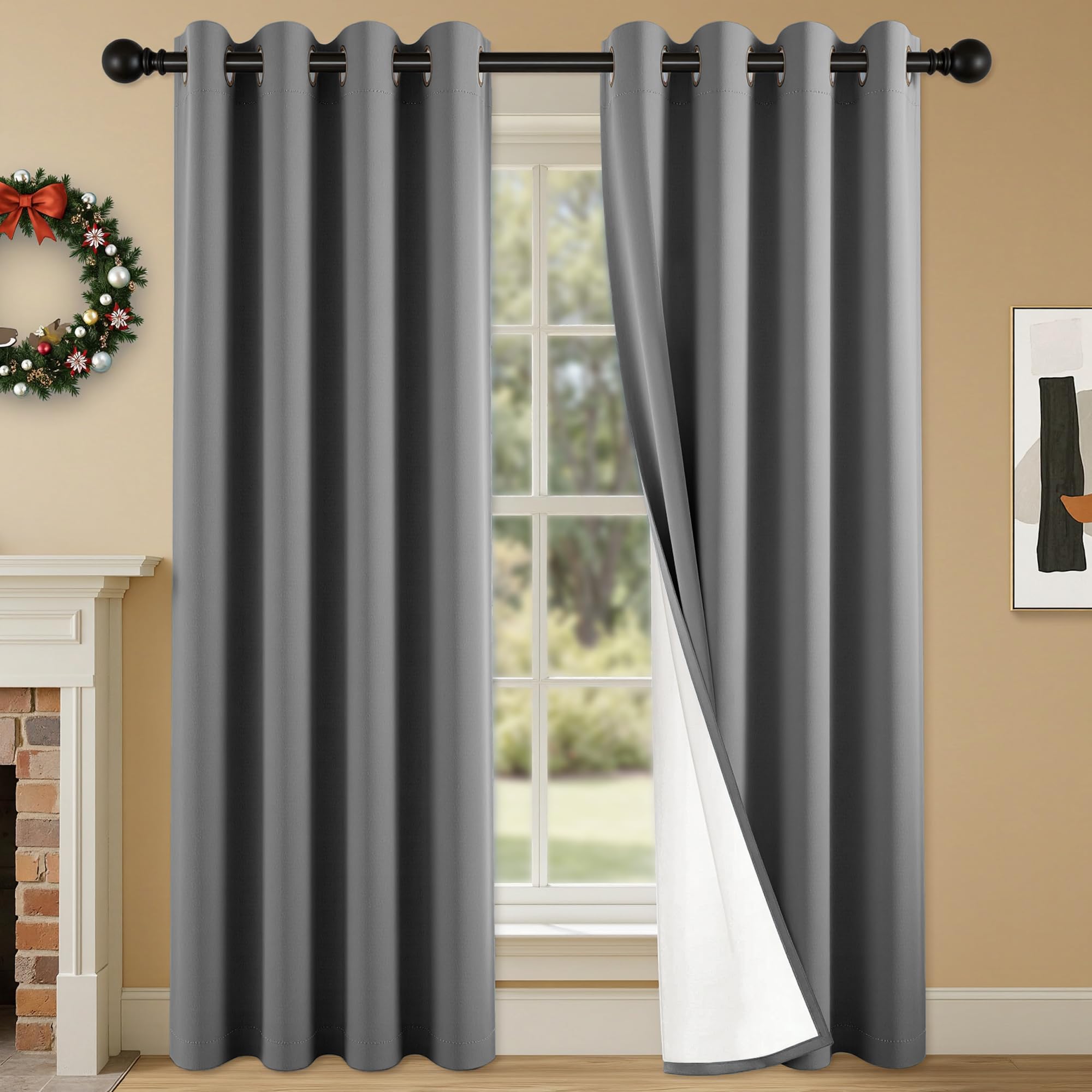 SABALANICA 2-panel blackout curtains in charcoal grey blocking light for windows