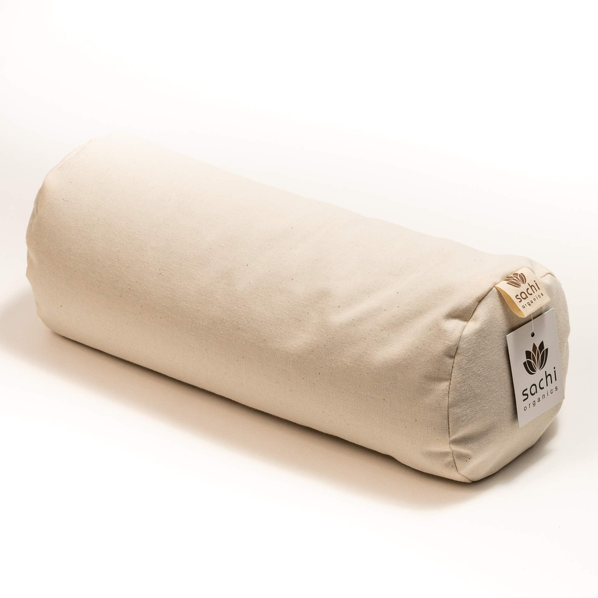 Sachi Organics Buckwheat Cylinder Neck Pillow hull-adjustment feature enabling personalized firmness.