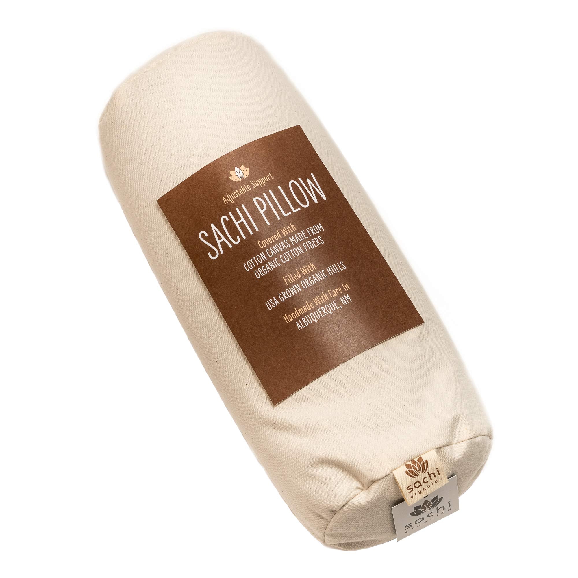 Sachi Organics Buckwheat Cylinder Neck Pillow side contour for customizable loft.