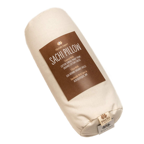 Sachi Organics Buckwheat Cylinder Neck Pillow side contour for customizable loft.