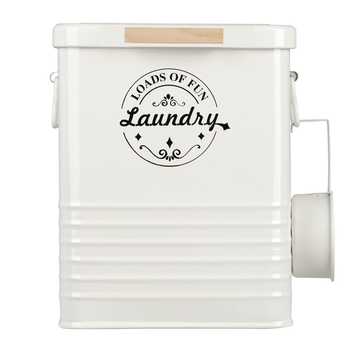 SACREDAY laundry powder container in cream keeps detergent organized and accessible.