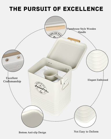 SACREDAY scent booster container in cream helps keep laundry fragrance ready.