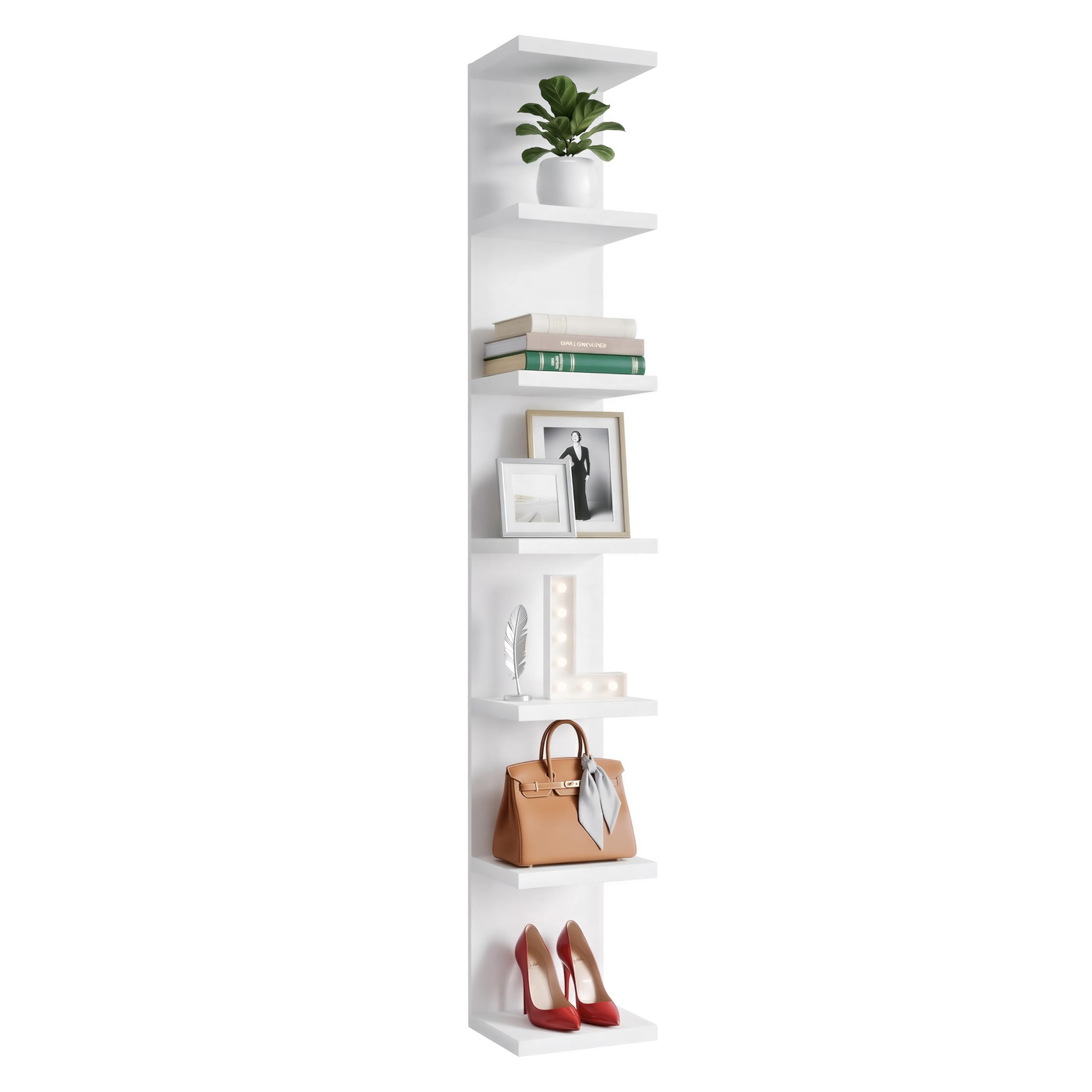 SADIELIFE white lack shelf showcases perfumes and collectibles with modern elegance.