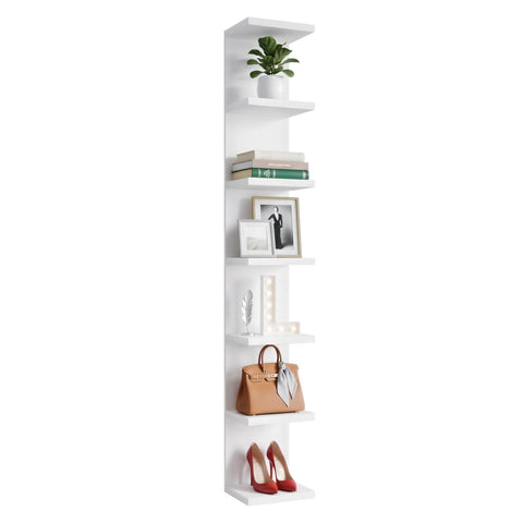 SADIELIFE white lack shelf showcases perfumes and collectibles with modern elegance.