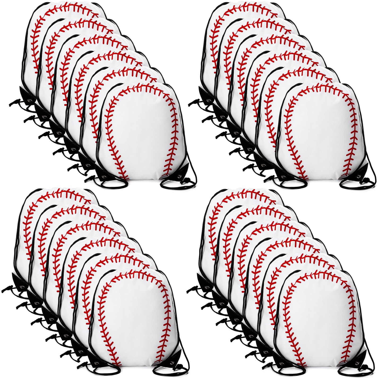 Sadnyy baseball drawstring bag white red front view, ideal party favor
