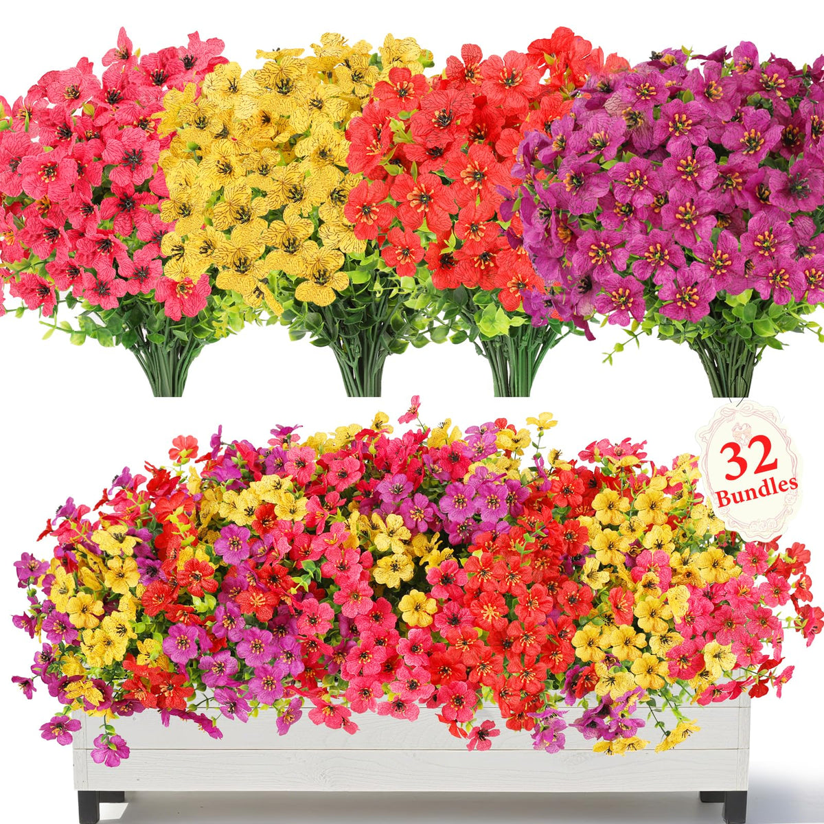 SAEUYVB 32-bundle outdoor artificial flowers for lasting color in gardens