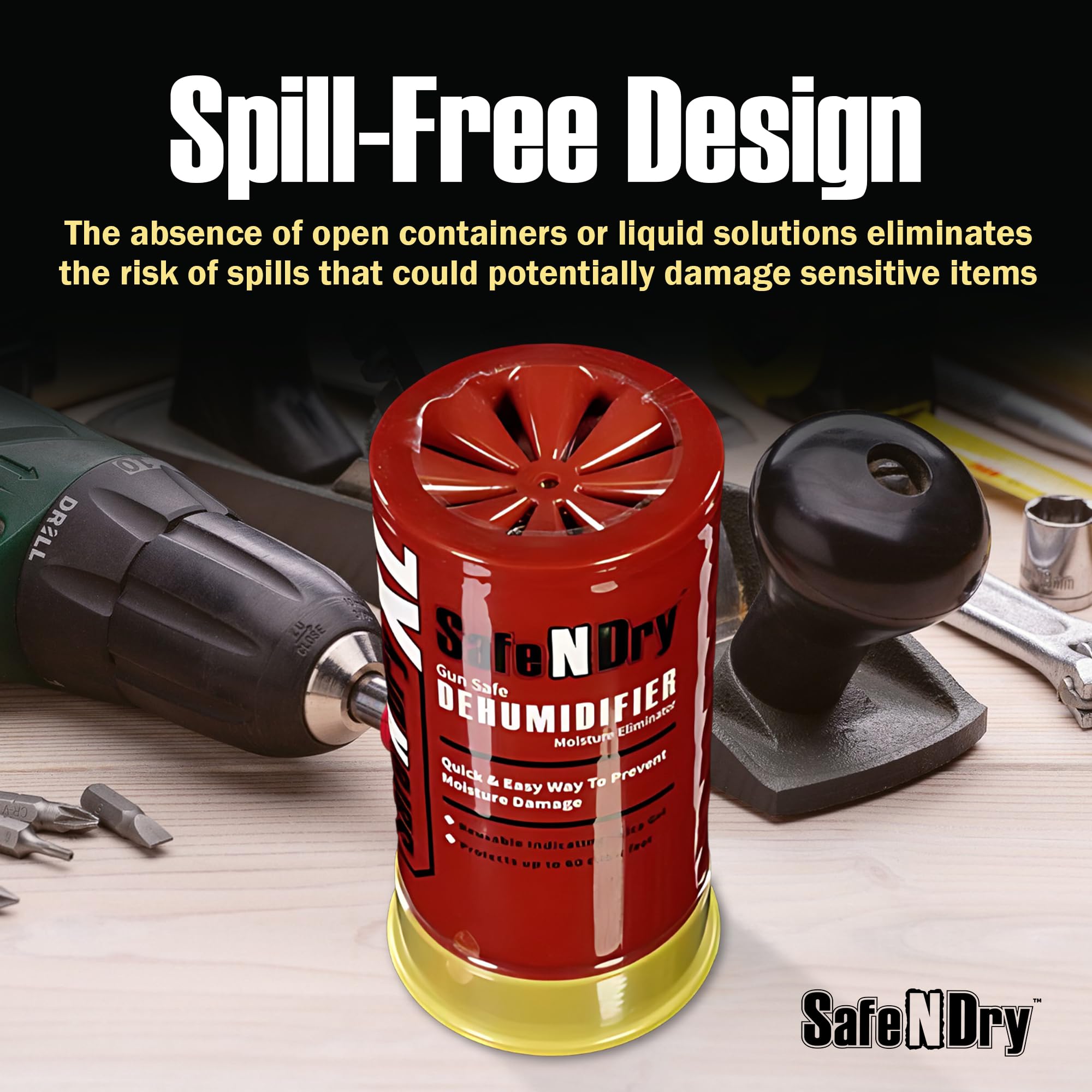 SafeNDry XL gun safe installation demonstrating compact dehumidifier
