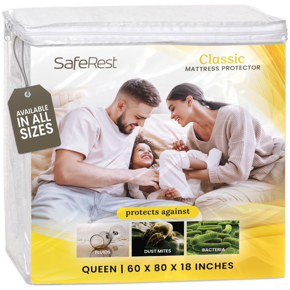 SafeRest queen waterproof protector with deep stretch pockets for a secure fit