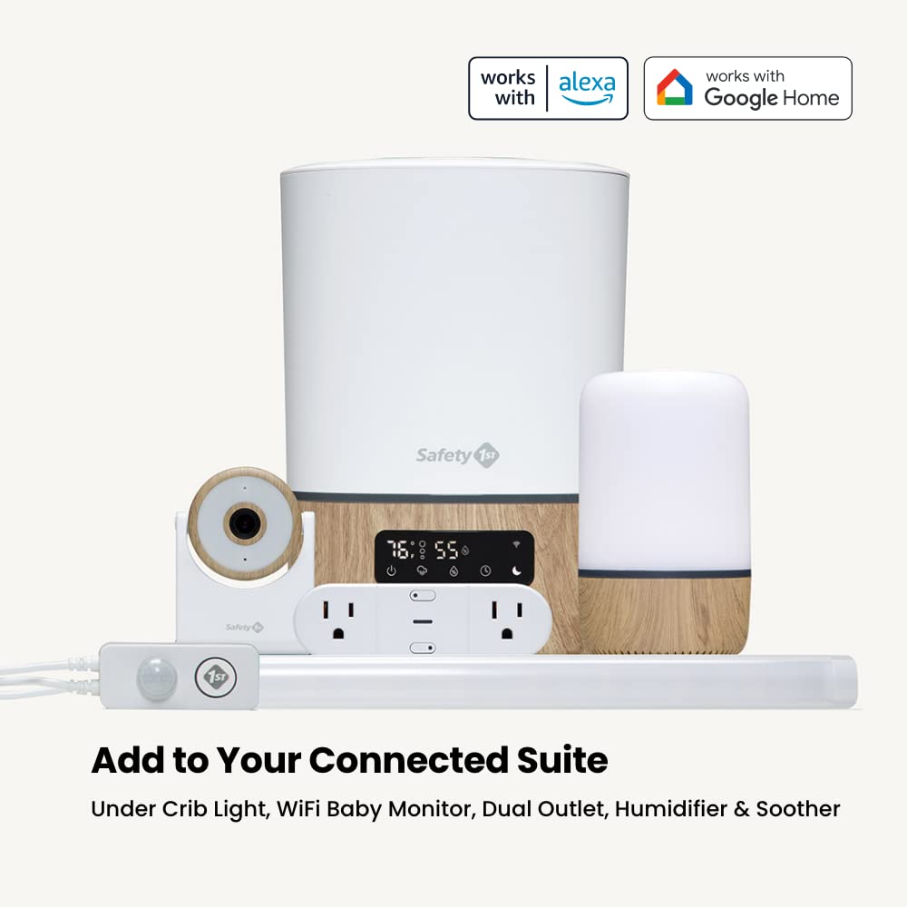 Safety 1st Connected Smart Humidifier delivers quiet ultrasonic mist for a peaceful room.