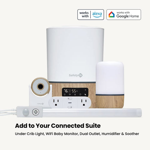 Safety 1st Connected Smart Humidifier delivers quiet ultrasonic mist for a peaceful room.