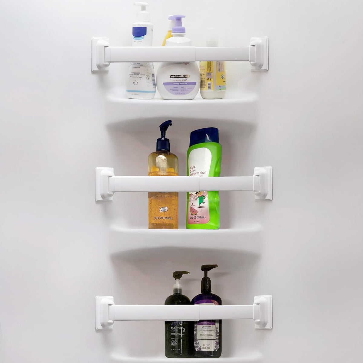 Safoner adjustable RV shower corner bar extends to 15.5 inches for secure storage.