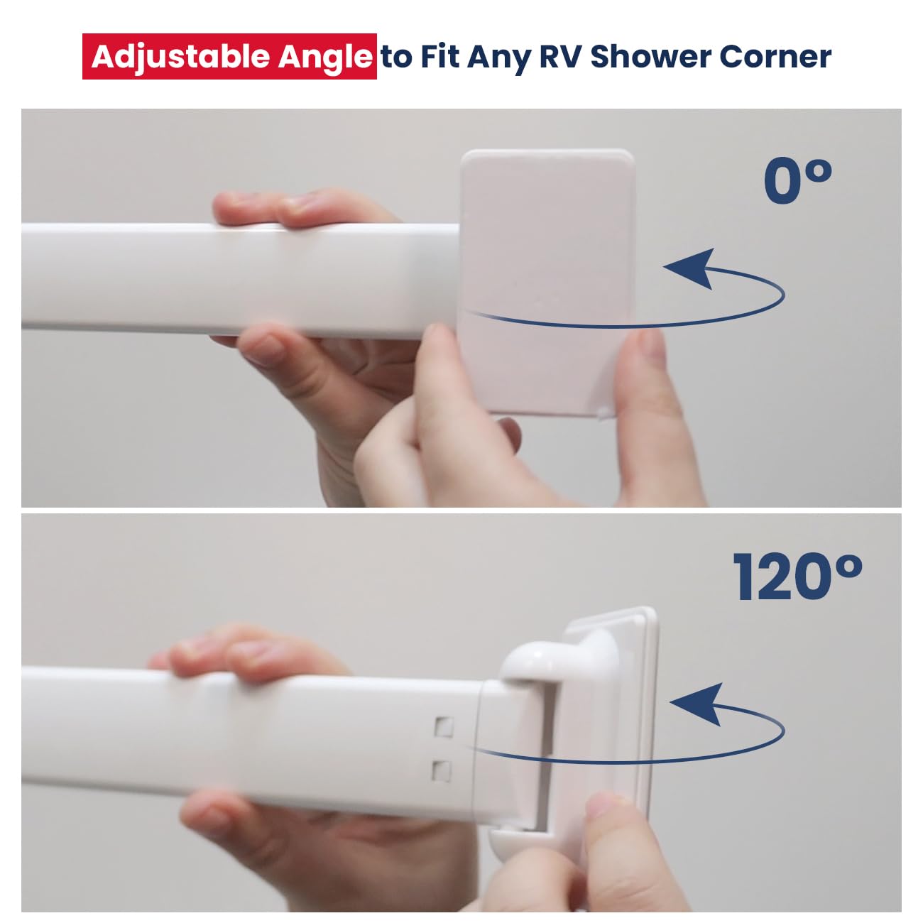 Safoner durable white shower bar installs easily with adhesive for RVs.