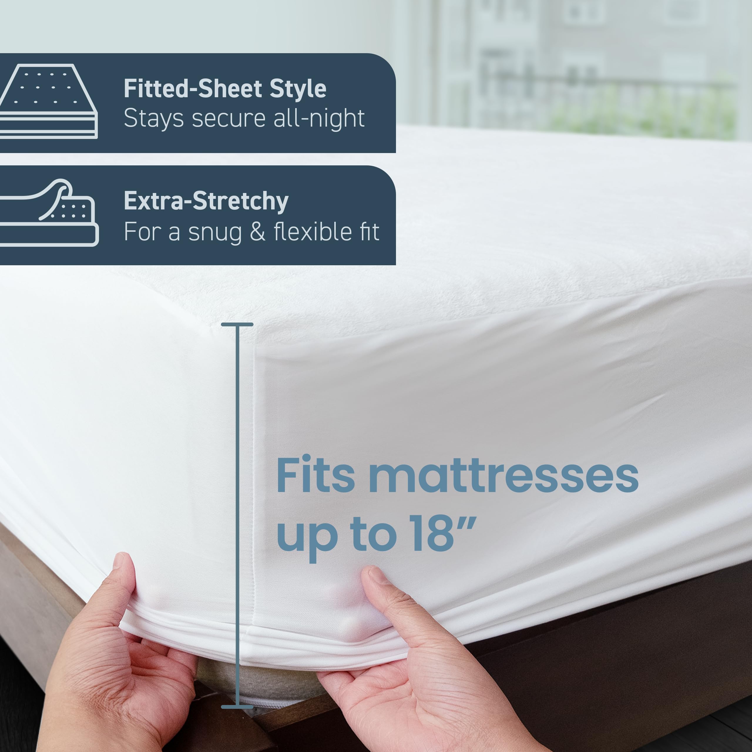 SafeRest quiet, breathable mattress cover supports restful sleep.