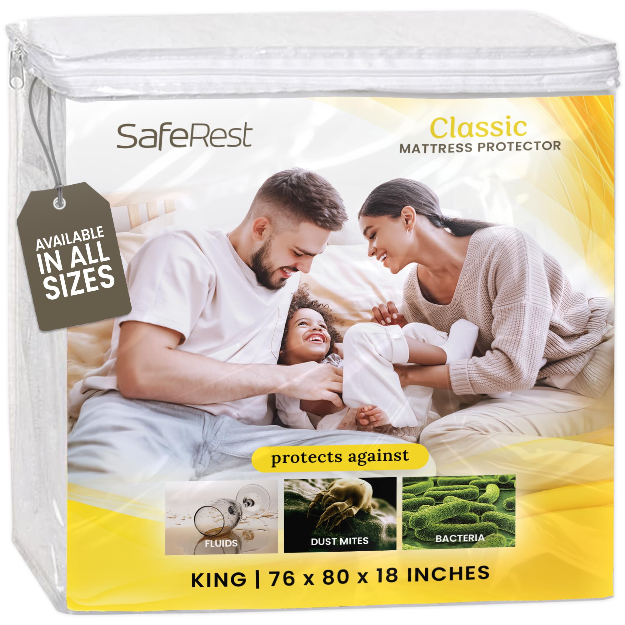 SafeRest waterproof king mattress protector with stretch pockets protecting against spills while staying breathable