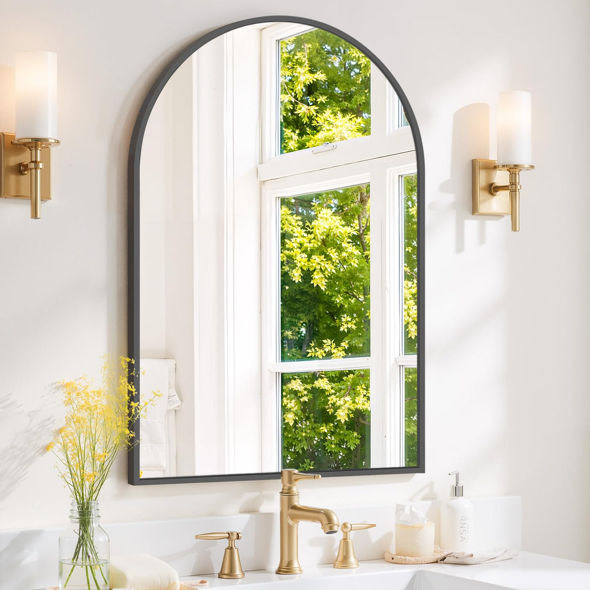 SageNest arched wall mirror 36x24 inches brightens spaces with elegant design.