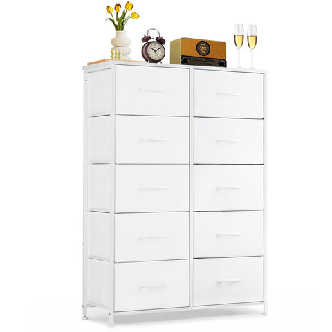 SageNest 10-drawer dresser with wood top, sturdy design for bedrooms and clutter control.