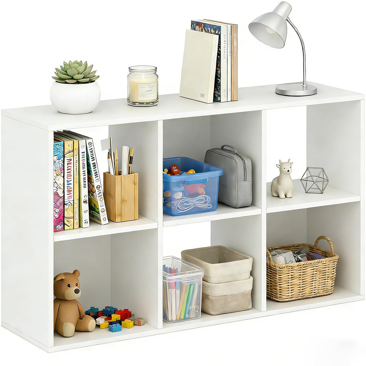 SageNest 6-Cube storage organizer assembled in living room for tidy storage and display.