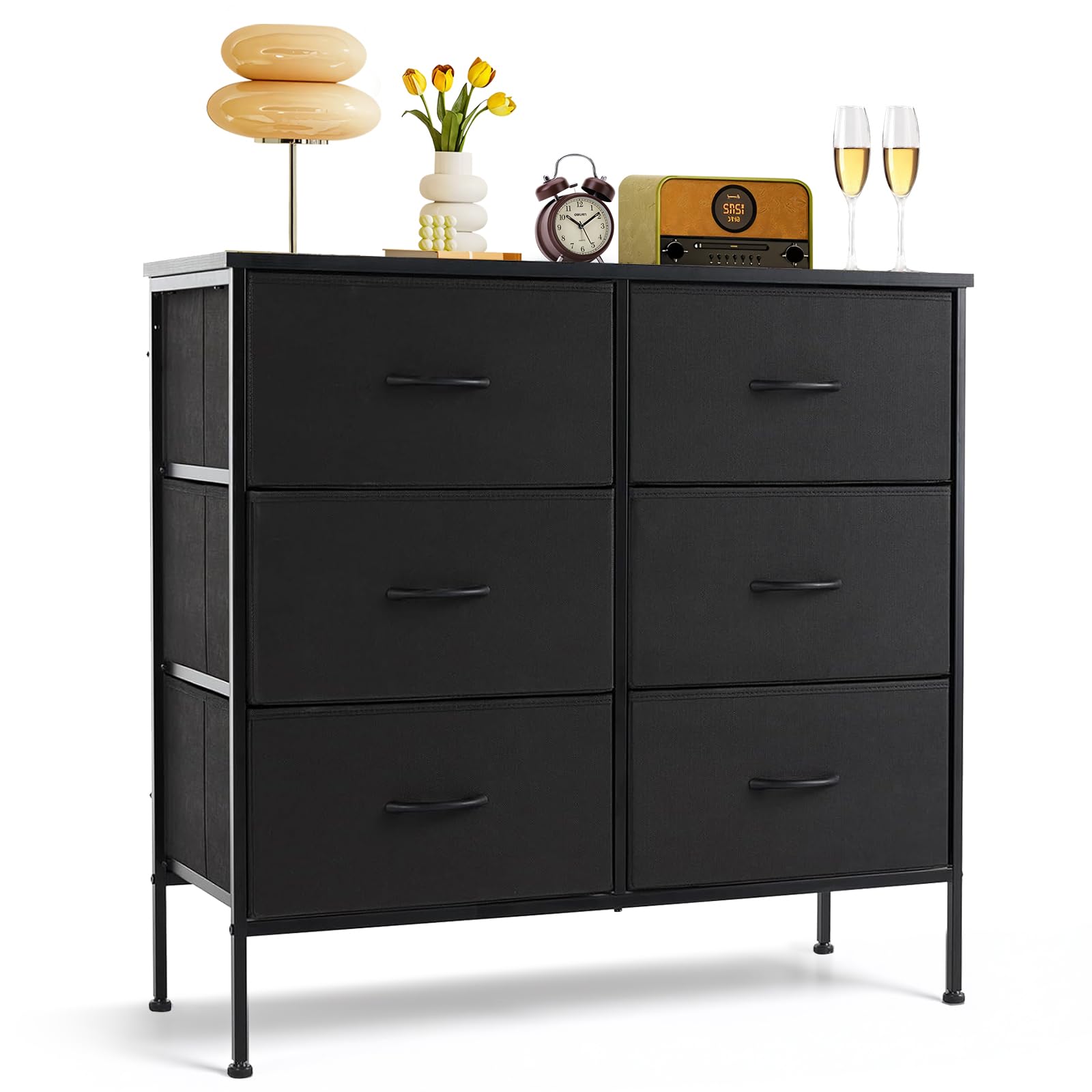SageNest 6-drawer dresser with wood top for bedroom organization and stable surface.