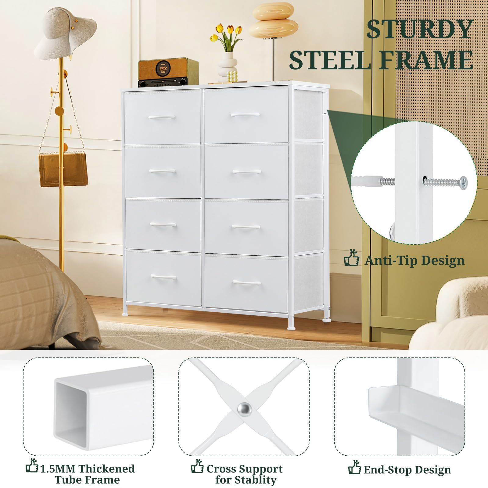 SageNest anti-tip kit with adjustable feet for safer placement.