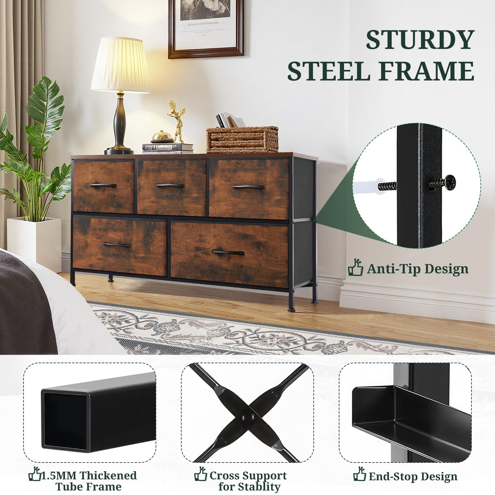 SageNest anti-tip kit keeps the dresser stable on uneven floors