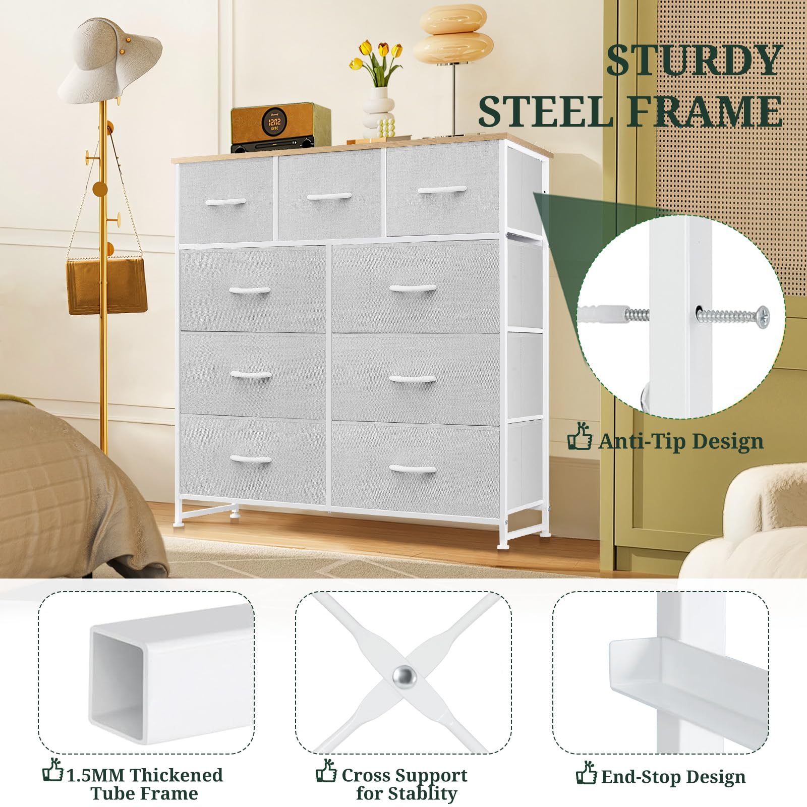 SageNest anti-tip kit included for stable placement in busy homes.