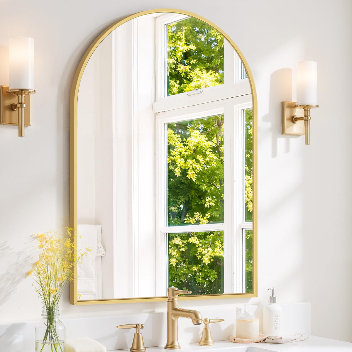 SageNest arched mirror with crown design brightens small spaces elegantly