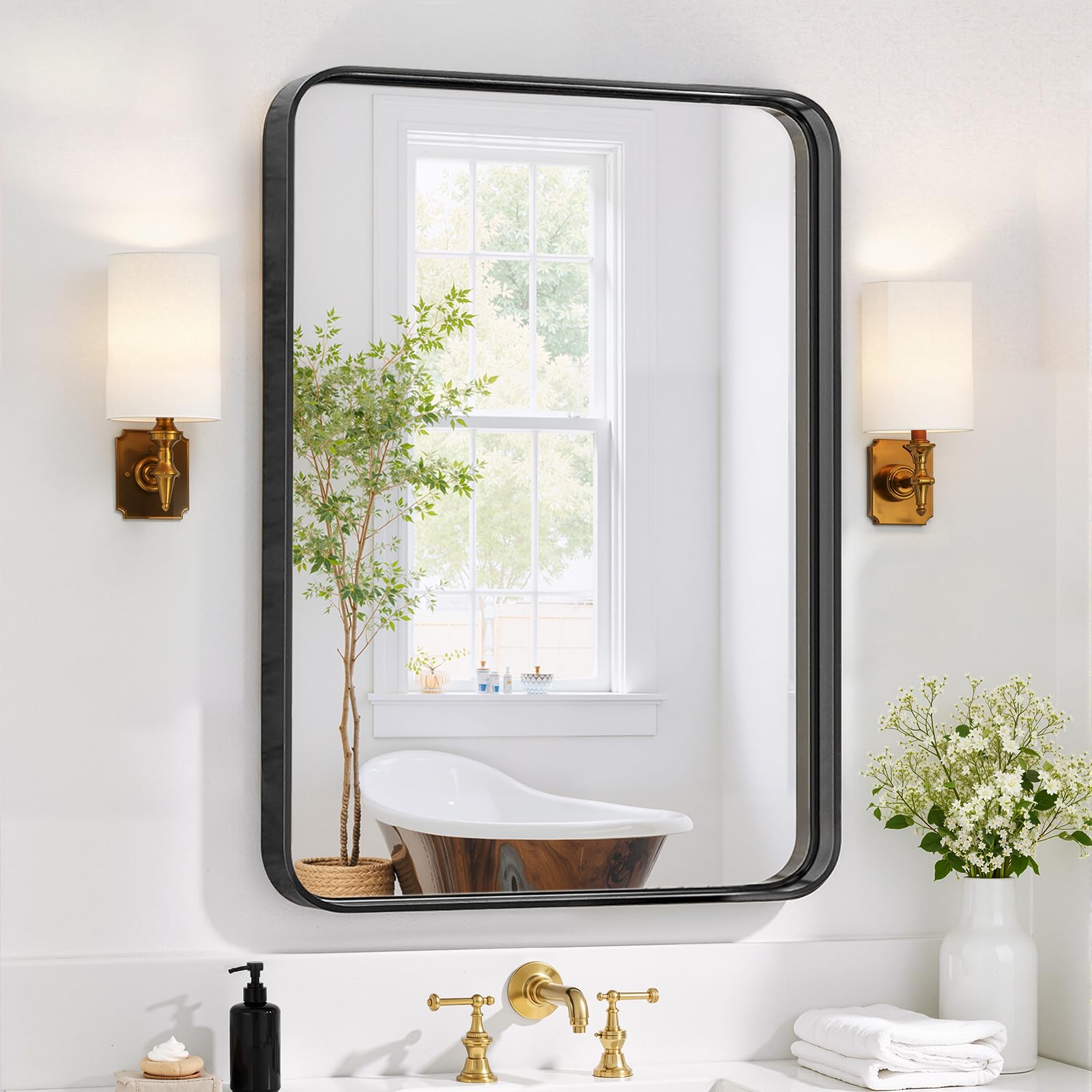 SageNest bathroom mirror 30x22 black frame rectangle for precise grooming