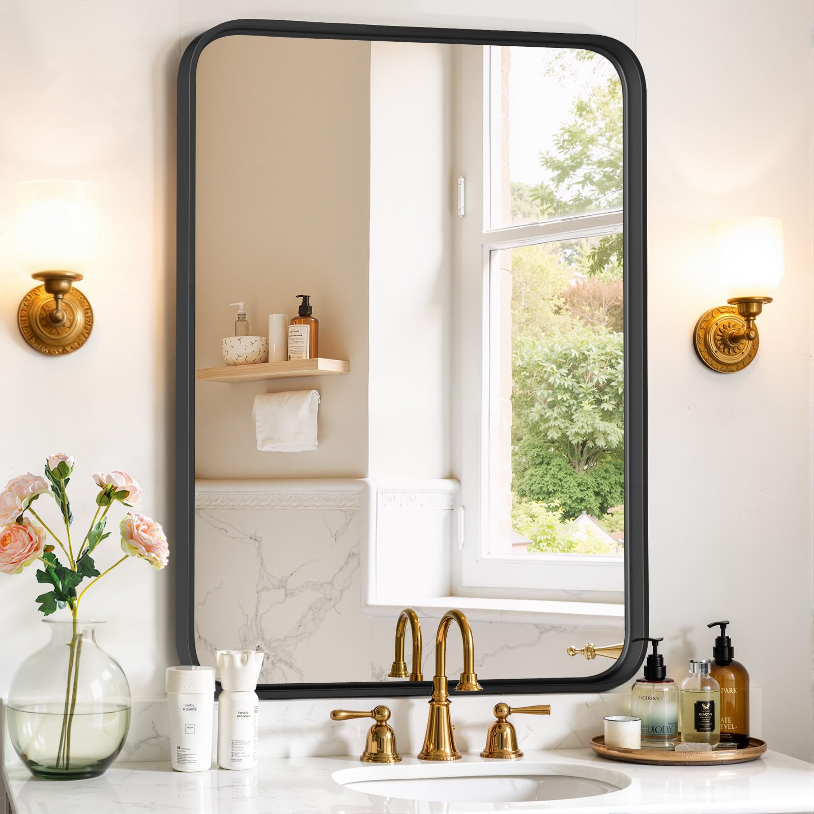 SageNest bathroom mirror 36x24 frame offers crisp reflection for daily grooming.