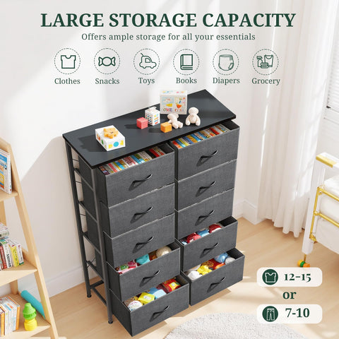 Breathable fabric drawers protect garments while reducing clutter.