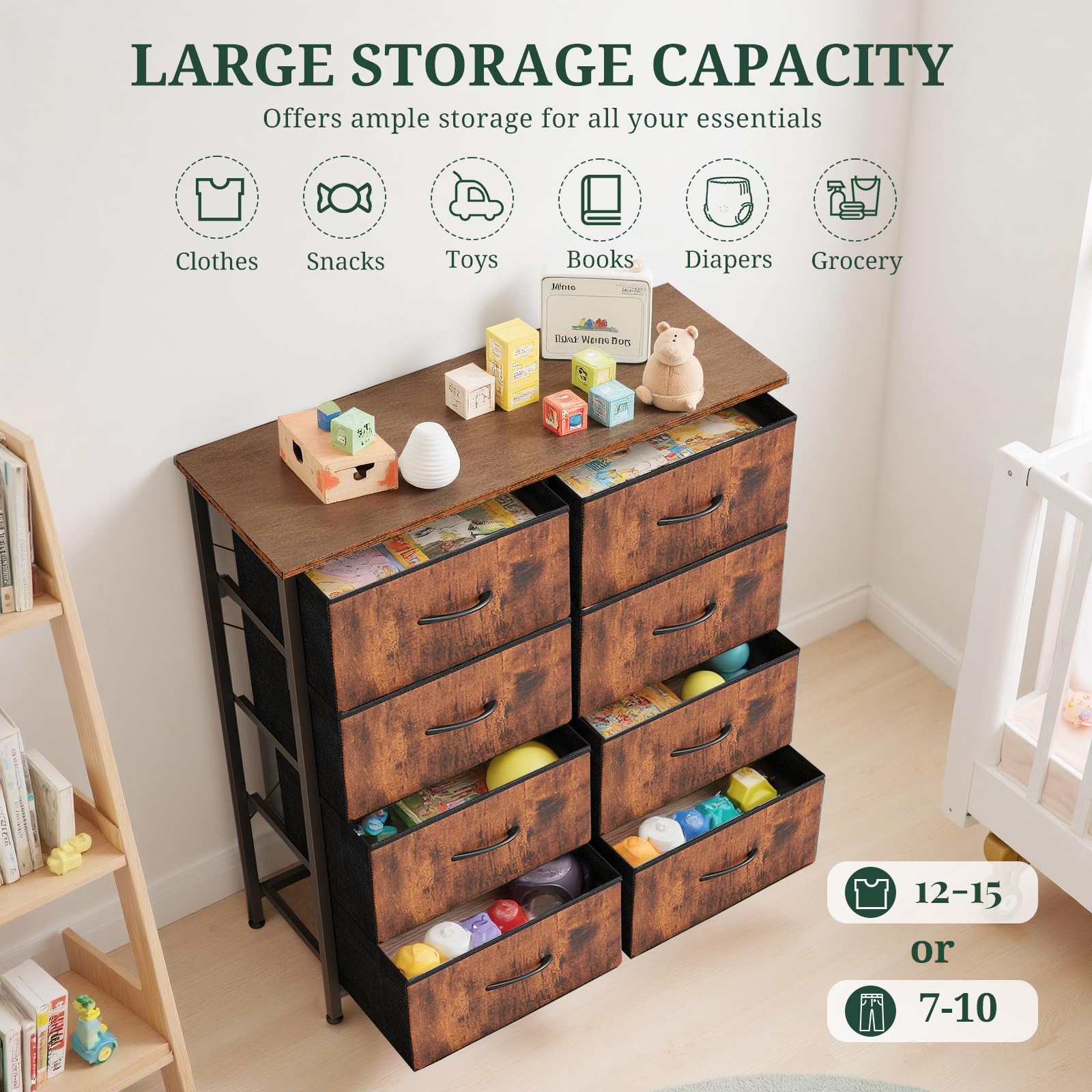 SageNest 8-drawer dresser in a bedroom offering clutter control and style.