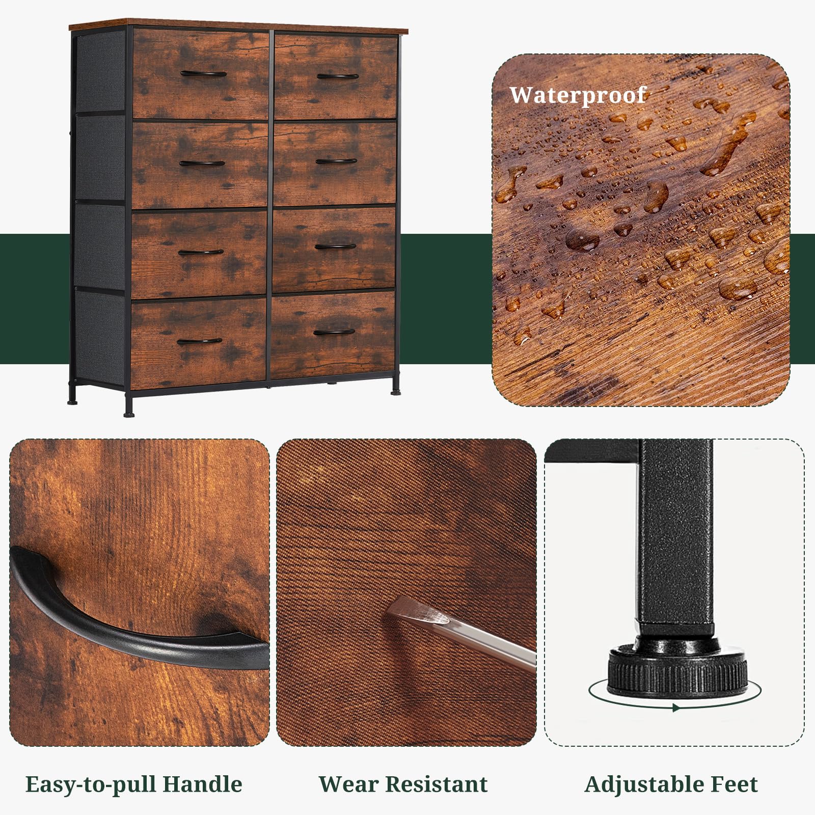SageNest 8-drawer dresser with drawers open, revealing ample storage.