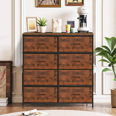 SageNest 8-drawer dresser side view shows sturdy frame and fabric drawers.