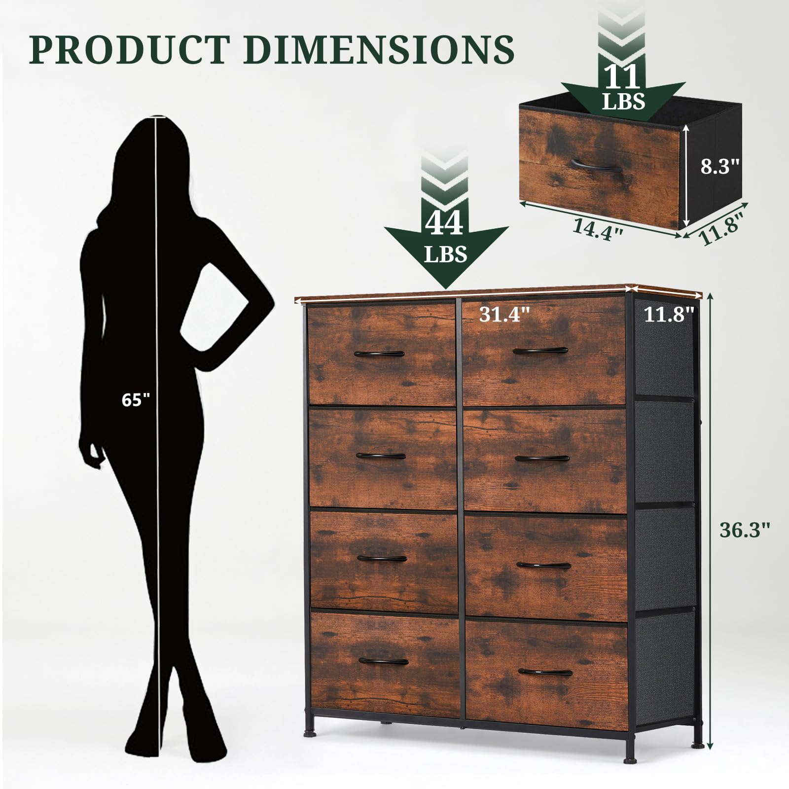 SageNest 8-drawer dresser top view highlights wooden surface for decor.