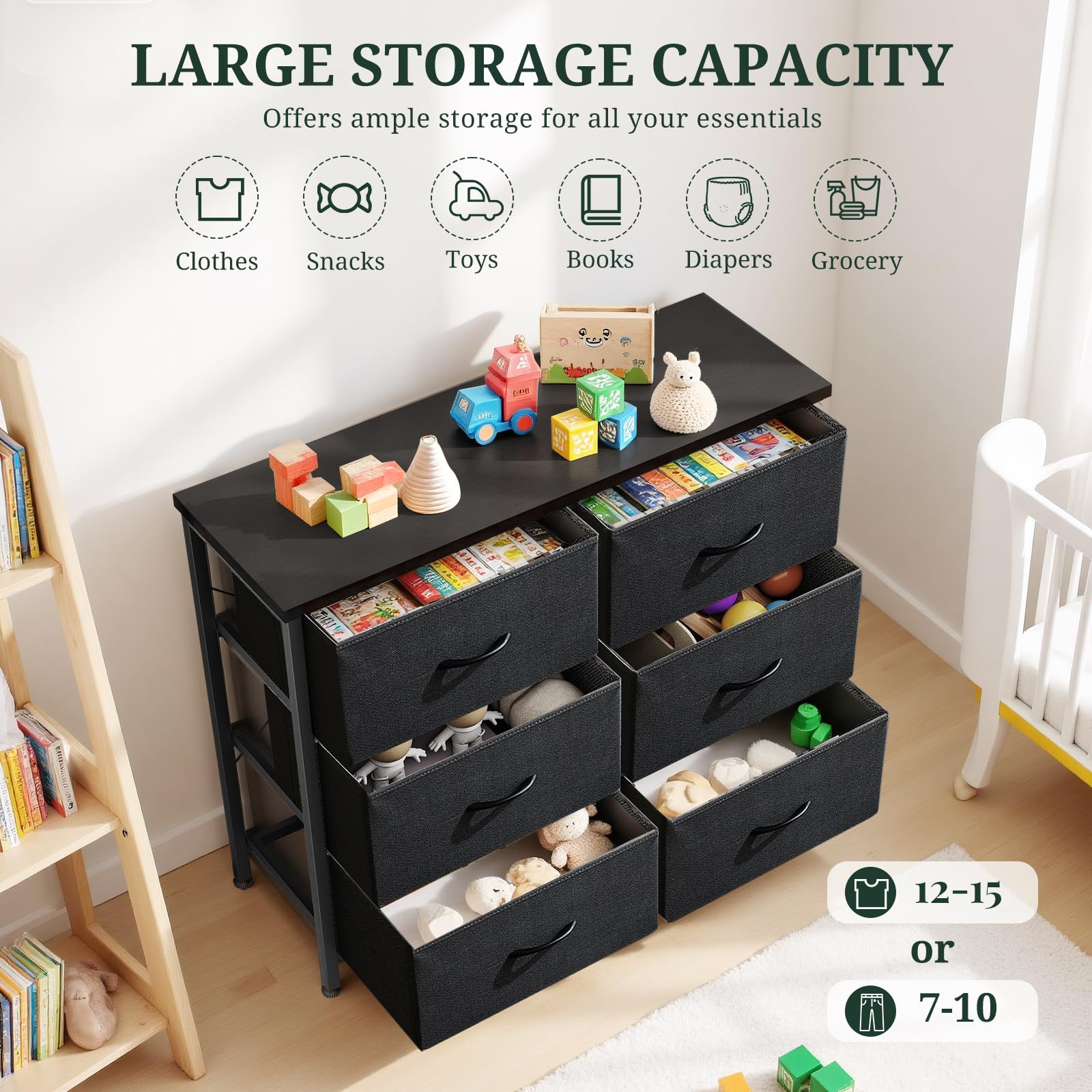 SageNest compact wide dresser fits small spaces like bedrooms or entryways.