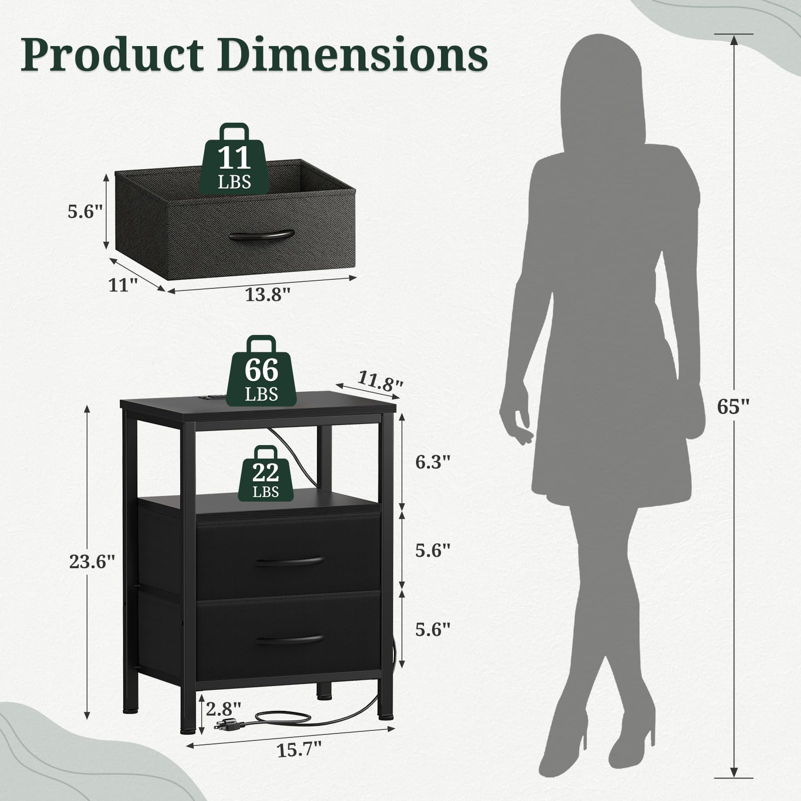 SageNest fabric drawer bedside table offers breathable storage to keep essentials organized.
