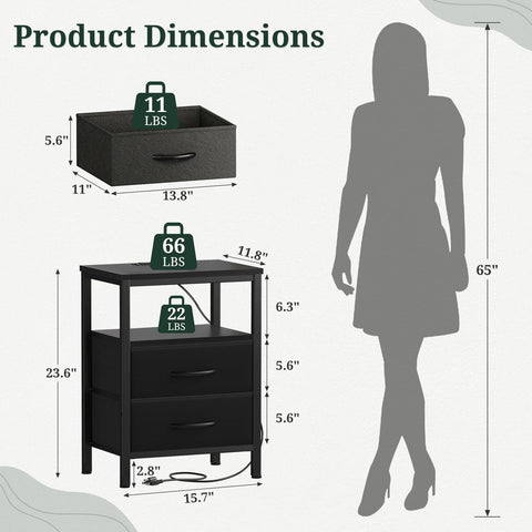 SageNest fabric drawer bedside table offers breathable storage to keep essentials organized.