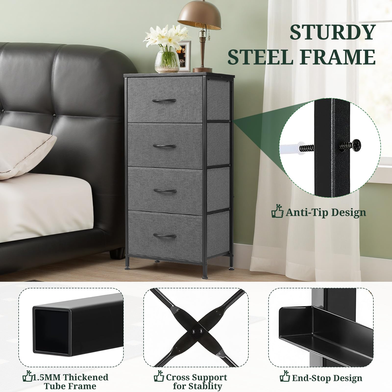 SageNest fabric drawers glide smoothly for daily access and organization.