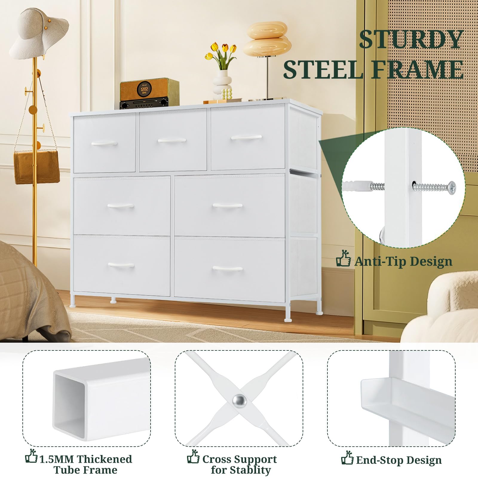 SageNest breathable fabric drawers protect clothes while remaining light.