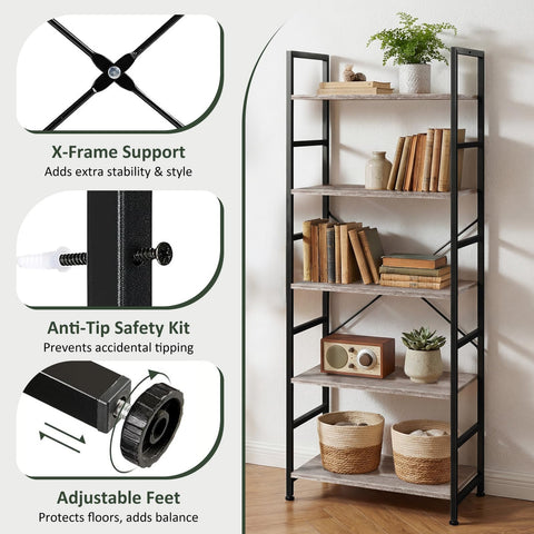 SageNest industrial bookcase with metal frame emphasizes durability for daily use