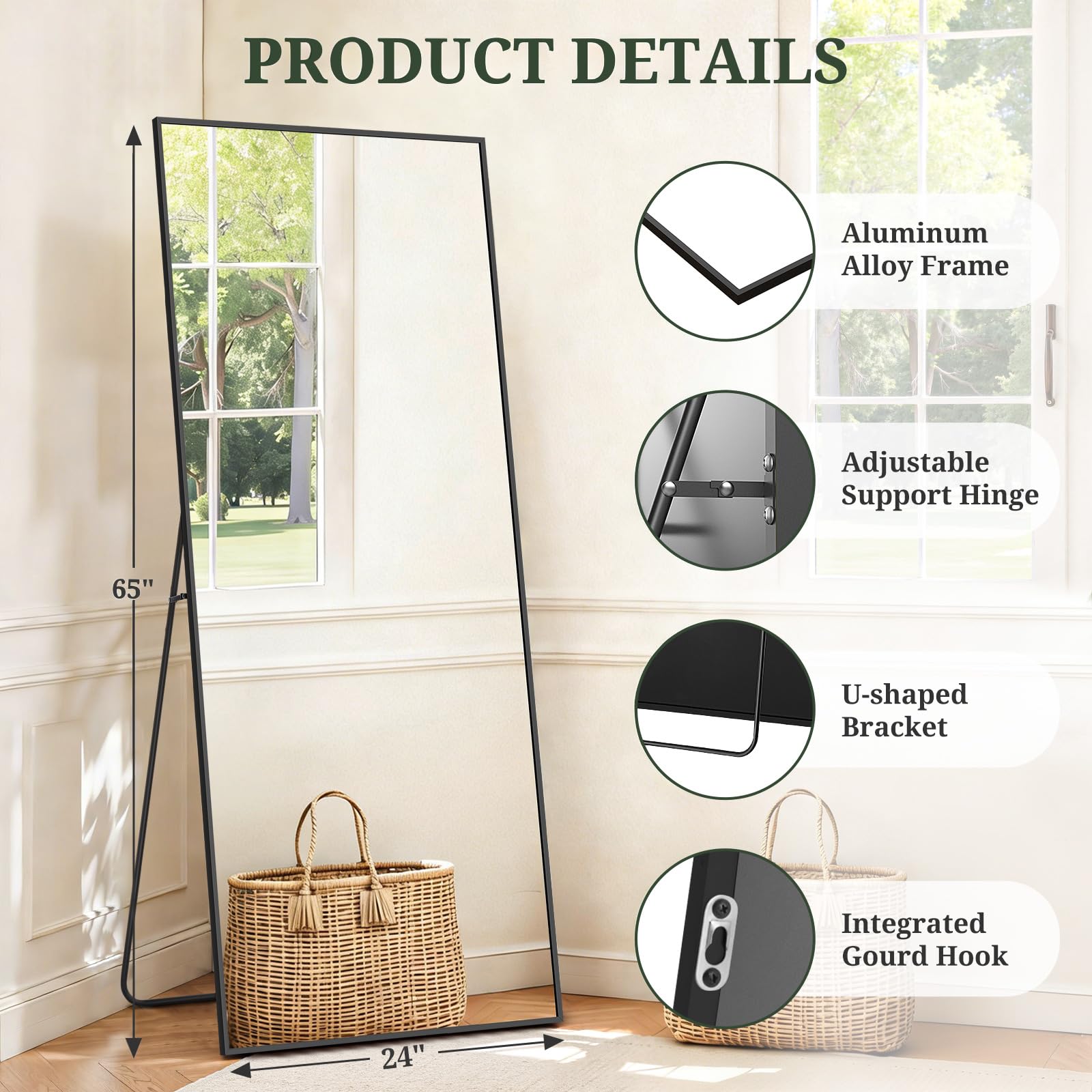 SageNest leaning mirror adapts to uneven walls and temporary layouts.
