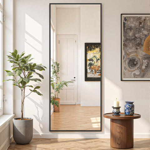 SageNest free-standing mirror stands securely for versatile room placement.
