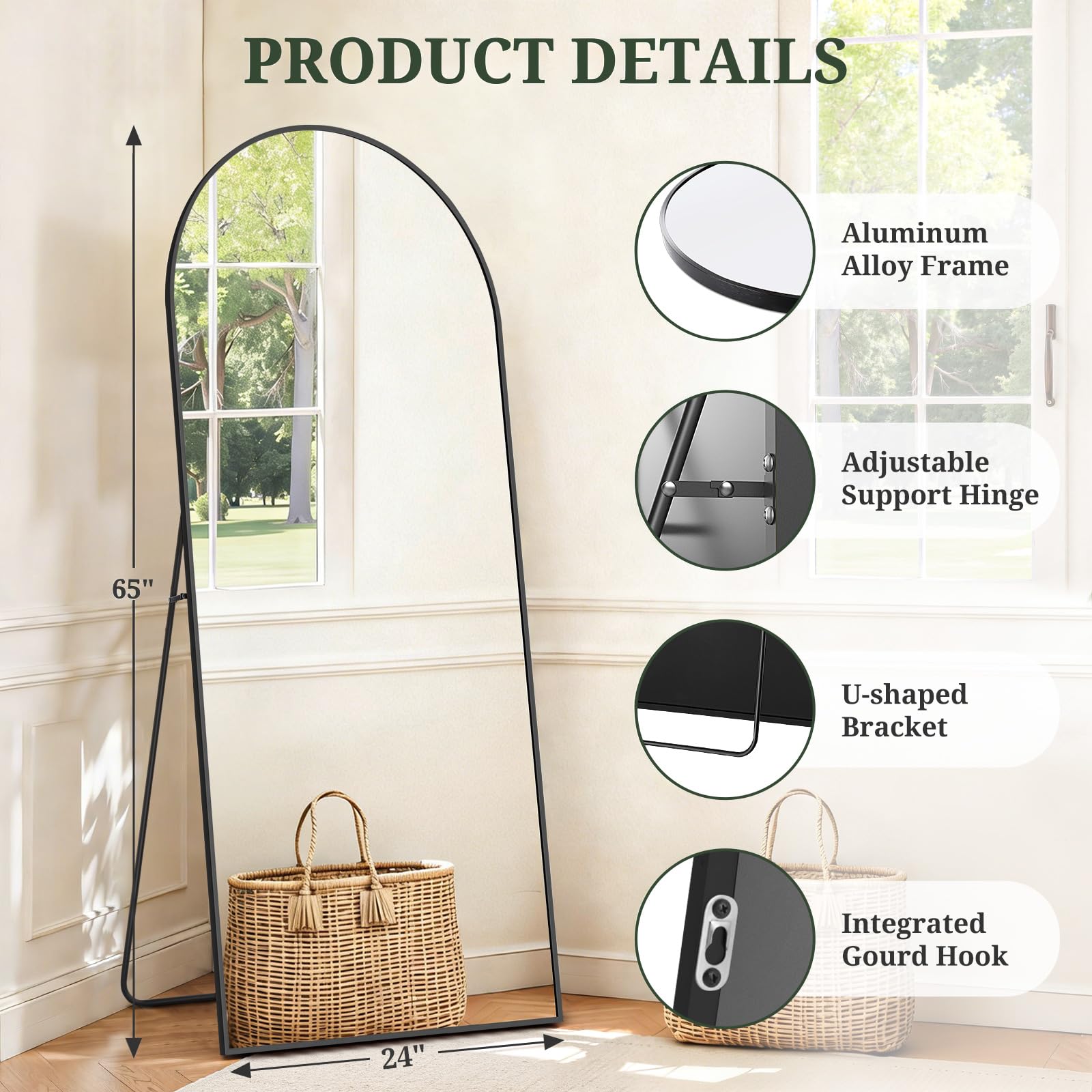 SageNest mirror shown in freestanding, wall-mounted, or leaning placement.