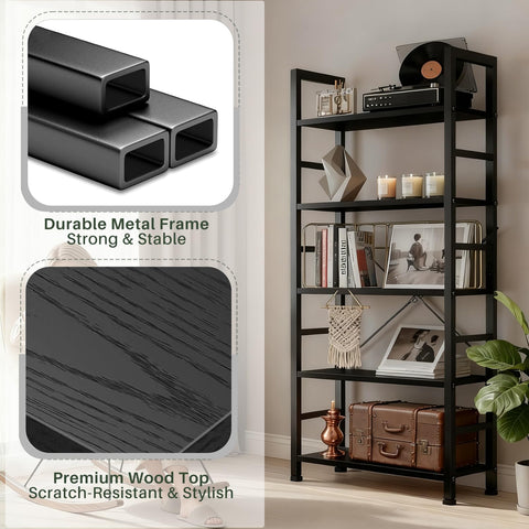 SageNest Modern industrial design complements living room or office with open storage.