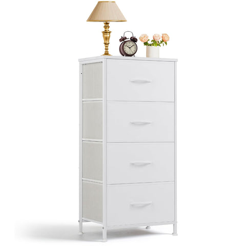 SageNest four-drawer nightstand with wooden top and steel frame, top-view showing storage space