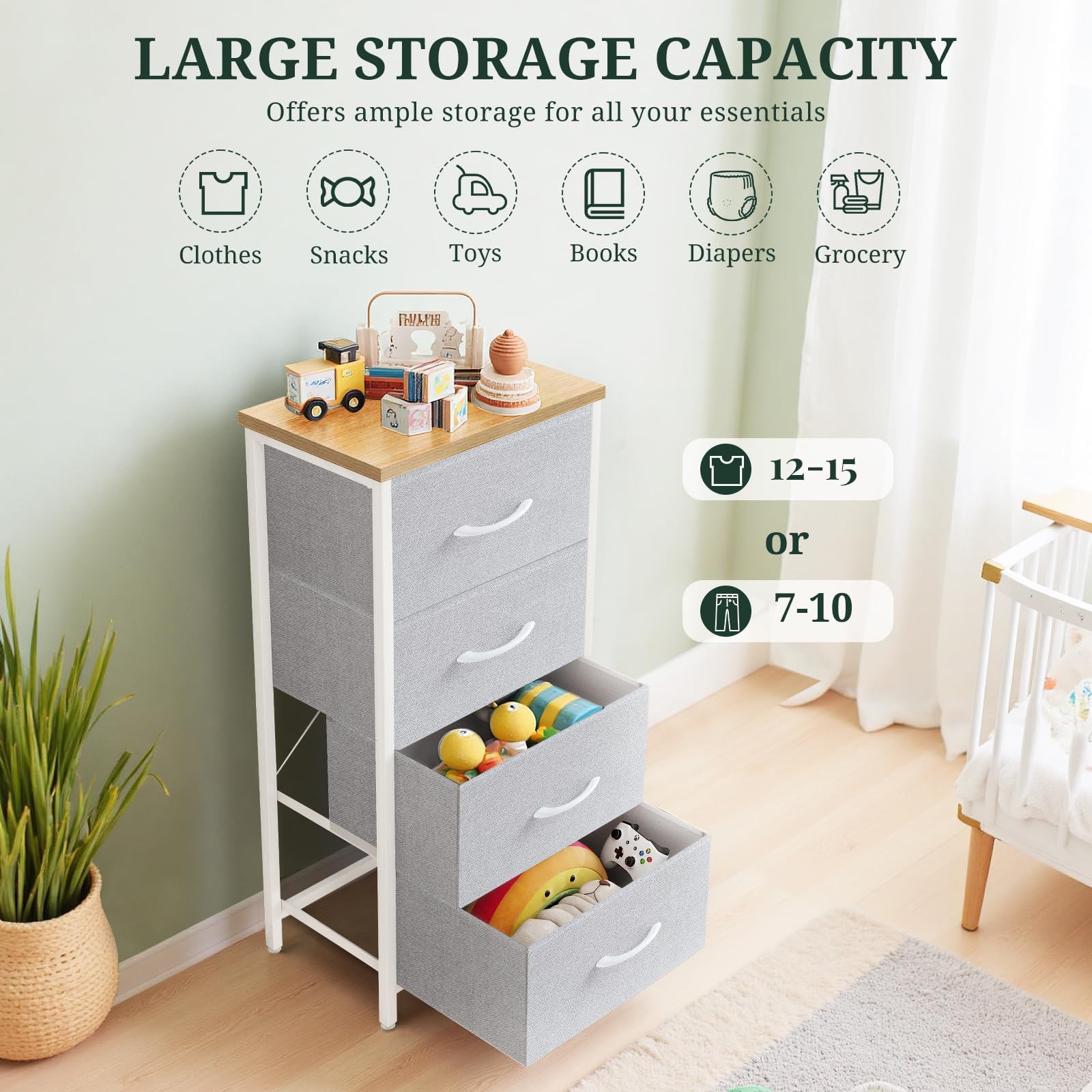 SageNest nightstand fabric drawers offer breathable storage for clothes and accessories.