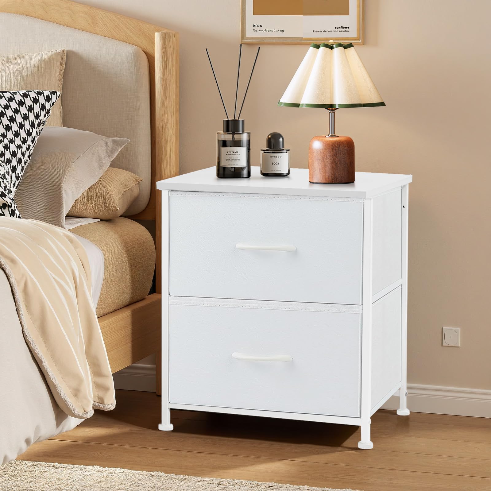 SageNest nightstand fabric drawers provide discreet storage for small items