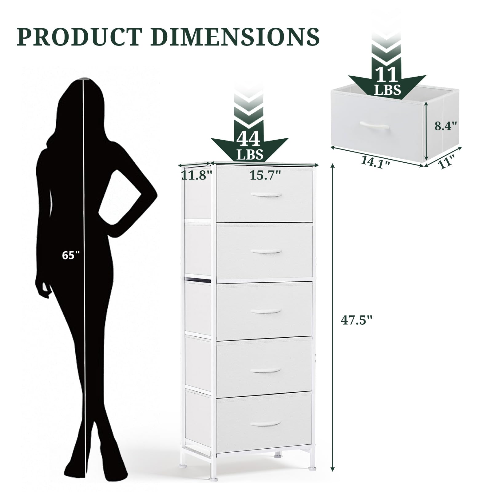 SageNest nightstand's fabric drawers provide organized storage for clothes and accessories.